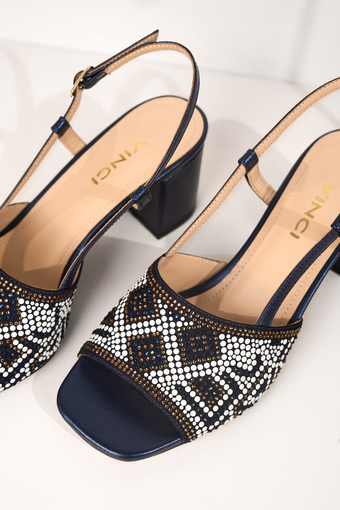 The Nampula Navy Blue Leather Women Slingback Sandal