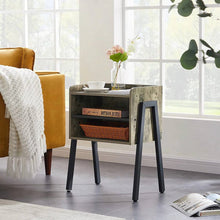 Load image into Gallery viewer, Modern Industrial Grey Wood Black Metal Side Table Nightstand End Table