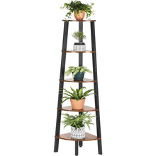 Load image into Gallery viewer, Modern 4-Shelf Brown Black Corner Shelving Unit Slim Bookcase