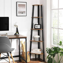 Load image into Gallery viewer, Modern 4-Shelf Brown Black Corner Shelving Unit Slim Bookcase