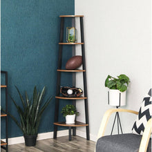 Load image into Gallery viewer, Modern 4-Shelf Brown Black Corner Shelving Unit Slim Bookcase