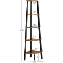 Load image into Gallery viewer, Modern 4-Shelf Brown Black Corner Shelving Unit Slim Bookcase