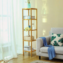 Load image into Gallery viewer, Slim 4-Shelf Natural Bamboo Wooden Shelving Unit Storage Rack Bookcase