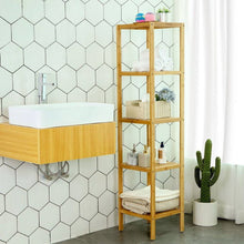 Load image into Gallery viewer, Slim 4-Shelf Natural Bamboo Wooden Shelving Unit Storage Rack Bookcase