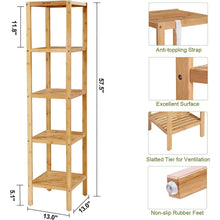 Load image into Gallery viewer, Slim 4-Shelf Natural Bamboo Wooden Shelving Unit Storage Rack Bookcase