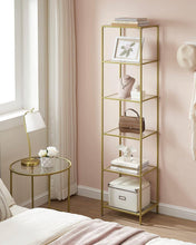 Load image into Gallery viewer, Narrow Glass Shelf Bookcase Bedroom Living Office Bath Storage Unit in Gold