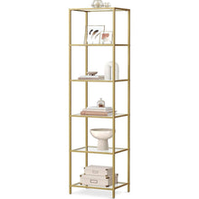 Load image into Gallery viewer, Narrow Glass Shelf Bookcase Bedroom Living Office Bath Storage Unit in Gold
