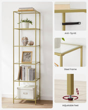 Load image into Gallery viewer, Narrow Glass Shelf Bookcase Bedroom Living Office Bath Storage Unit in Gold