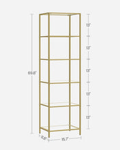 Load image into Gallery viewer, Narrow Glass Shelf Bookcase Bedroom Living Office Bath Storage Unit in Gold