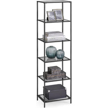 Load image into Gallery viewer, Narrow Glass Shelves Bookcase 5-Shelf Shelving Unit with Black Grey Metal Frame
