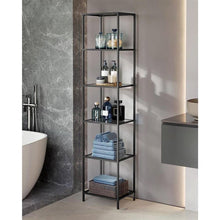 Load image into Gallery viewer, Narrow Glass Shelves Bookcase 5-Shelf Shelving Unit with Black Grey Metal Frame