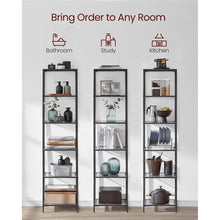 Load image into Gallery viewer, Narrow Glass Shelves Bookcase 5-Shelf Shelving Unit with Black Grey Metal Frame