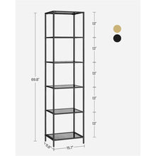 Load image into Gallery viewer, Narrow Glass Shelves Bookcase 5-Shelf Shelving Unit with Black Grey Metal Frame