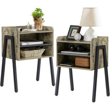 Load image into Gallery viewer, Set of 2 Modern Industrial Grey Wood Black Metal Side Table Nightstand End Table