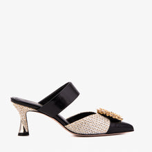 Load image into Gallery viewer, The Valencia Black &amp; Cream Jewel Heel Women's Mule Sandal