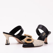 Load image into Gallery viewer, The Valencia Black &amp; Cream Jewel Heel Women's Mule Sandal