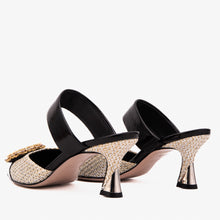 Load image into Gallery viewer, The Valencia Black &amp; Cream Jewel Heel Women's Mule Sandal