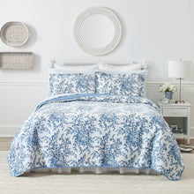 Load image into Gallery viewer, King size 3 Piece Bed-in-a-Bag Reversible Blue White Floral Cotton Quilt Set