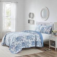 Load image into Gallery viewer, King size 3 Piece Bed-in-a-Bag Reversible Blue White Floral Cotton Quilt Set