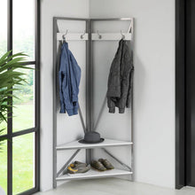 Load image into Gallery viewer, Modern Metal Hall Tree Coat Rack Shoe Storage Bench with White Seat and Shelf
