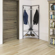 Load image into Gallery viewer, Modern Metal Hall Tree Coat Rack Shoe Storage Bench with White Seat and Shelf