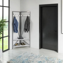 Load image into Gallery viewer, Modern Metal Hall Tree Coat Rack Shoe Storage Bench with White Seat and Shelf