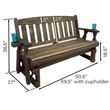 Load image into Gallery viewer, 4ft Heavy Duty Porch Glider Bench with Cupholders in Dark Walnut - Made in USA