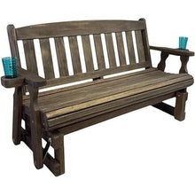 Load image into Gallery viewer, 4ft Heavy Duty Porch Glider Bench with Cupholders in Dark Walnut - Made in USA