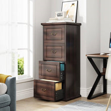 Load image into Gallery viewer, Traditional Vertical File Cabinet in Walnut Wood Finish with 4 Storage Drawers