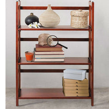 Load image into Gallery viewer, 3-Shelf Folding Storage Shelves Bookcase in Walnut Wood Finish