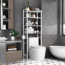 Load image into Gallery viewer, White Over the Toilet Storage Freestanding Industrial Metal Wood Shelving Unit
