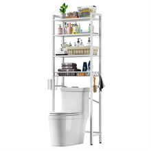 Load image into Gallery viewer, White Over the Toilet Storage Freestanding Industrial Metal Wood Shelving Unit