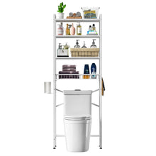 Load image into Gallery viewer, White Over the Toilet Storage Freestanding Industrial Metal Wood Shelving Unit