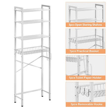 Load image into Gallery viewer, White Over the Toilet Storage Freestanding Industrial Metal Wood Shelving Unit