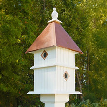 Load image into Gallery viewer, White Two Story Songbird BirdHouse with Copper Colored Roof - Made in USA