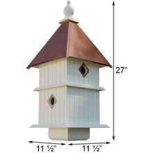 Load image into Gallery viewer, White Two Story Songbird BirdHouse with Copper Colored Roof - Made in USA