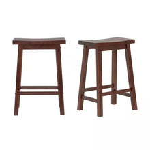 Load image into Gallery viewer, Set of 2 Farmhouse Counter Height Saddle Bar Stools in Brown Walnut Wood Finish