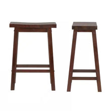 Load image into Gallery viewer, Set of 2 Farmhouse Counter Height Saddle Bar Stools in Brown Walnut Wood Finish