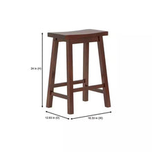 Load image into Gallery viewer, Set of 2 Farmhouse Counter Height Saddle Bar Stools in Brown Walnut Wood Finish