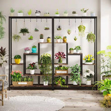 Load image into Gallery viewer, Modern Industrial Heavy Duty Metal Wood Plant Stand with 10 Hanging Hooks