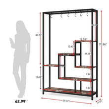 Load image into Gallery viewer, Modern Industrial Heavy Duty Metal Wood Plant Stand with 10 Hanging Hooks