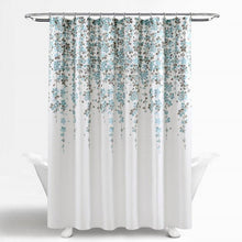 Load image into Gallery viewer, 72-inch White Blue Grey Floral Flowers Shower Curtain