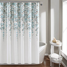 Load image into Gallery viewer, 72-inch White Blue Grey Floral Flowers Shower Curtain