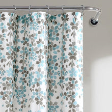 Load image into Gallery viewer, 72-inch White Blue Grey Floral Flowers Shower Curtain