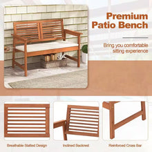 Load image into Gallery viewer, Solid Wood Outdoor Patio Garden Bench w/ Slatted Back Armrests and Seat Cushion