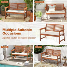 Load image into Gallery viewer, Solid Wood Outdoor Patio Garden Bench w/ Slatted Back Armrests and Seat Cushion