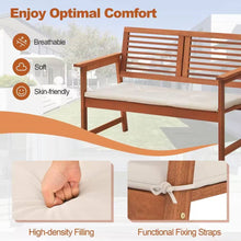 Load image into Gallery viewer, Solid Wood Outdoor Patio Garden Bench w/ Slatted Back Armrests and Seat Cushion
