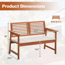 Load image into Gallery viewer, Solid Wood Outdoor Patio Garden Bench w/ Slatted Back Armrests and Seat Cushion