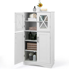 Load image into Gallery viewer, White Bathroom Towel Linen Cabinet with Glass Doors and Storage Shelves