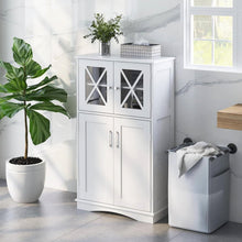 Load image into Gallery viewer, White Bathroom Towel Linen Cabinet with Glass Doors and Storage Shelves